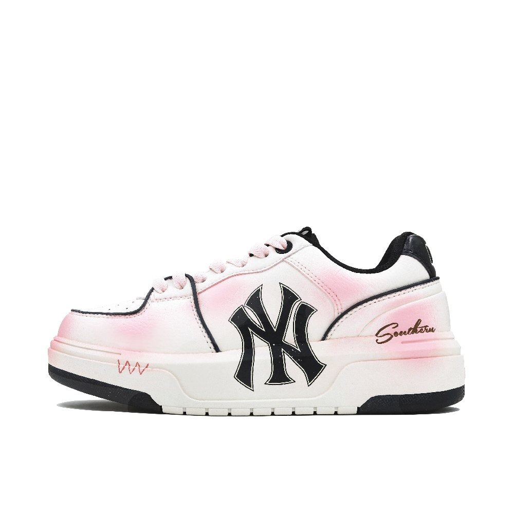 MLB Chunky Liner Whale Heart Powder Puff Wear-Resistant Height Increasing Low-Top Skateboard Shoes Unisex White Pink