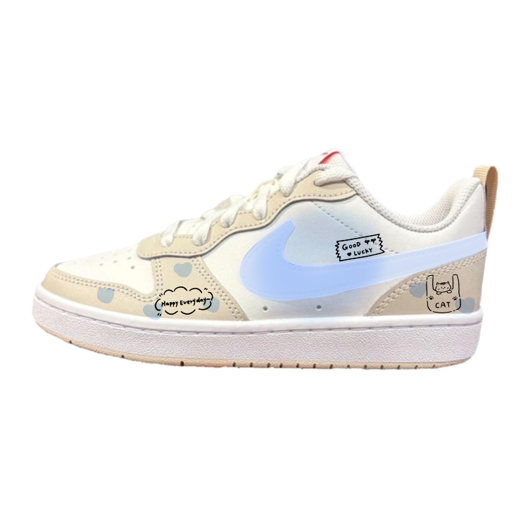 Nike Court Borough Blue Ocean Anti-Slip Wear-Resistant Low-Top Skateboard Shoes Women's White Brown