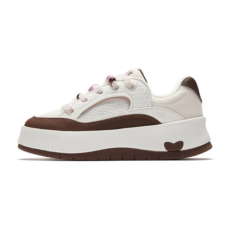 Anta Abrasion Resistant Breathable Low top Skateboard Shoes Women's White Brown