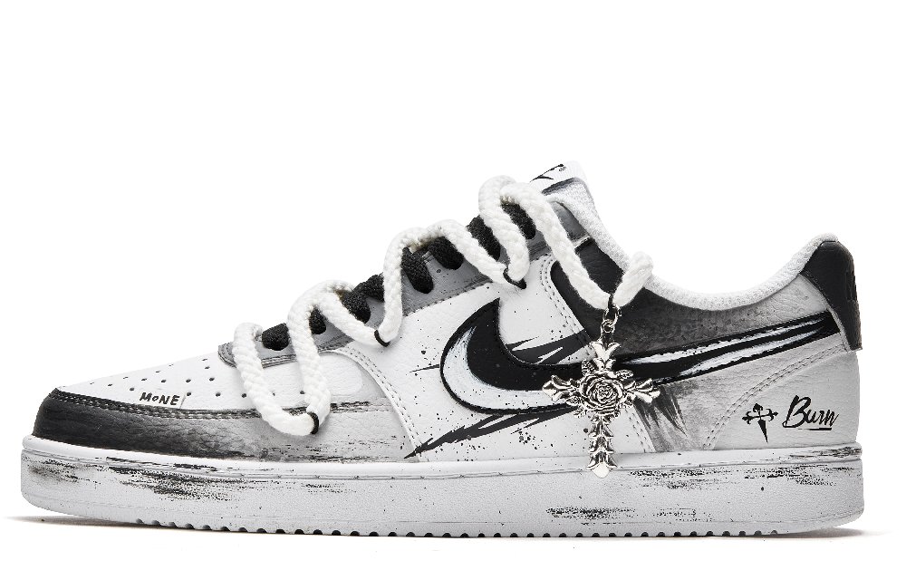 Nike Court Vision 1 Low-Top Skateboard Shoes Men's Black White