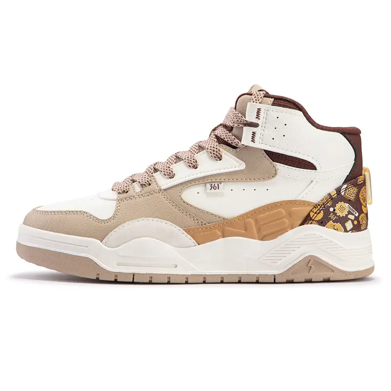 361° Xingran 4 Wear-Resistant High-Top Skateboard Shoes Women's White Brown