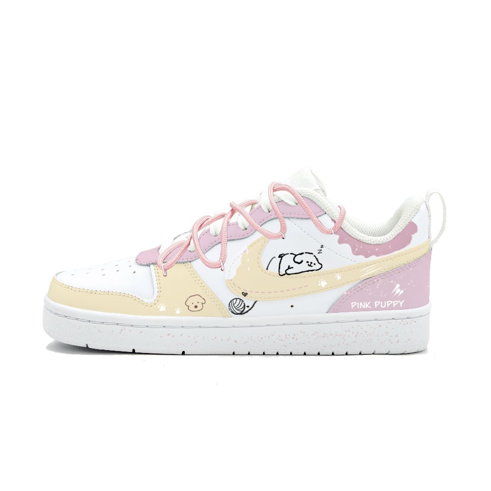 Nike Court Borough Slip-Resistant Cushioning Low-Top Skateboard Shoes Women's Yellow Pink