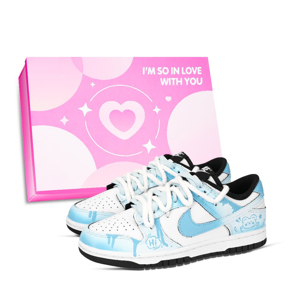 Nike Dunk Black White, Star Sea Bear Abrasion Resistant Low Top Skateboard Shoes Unisex Blue White