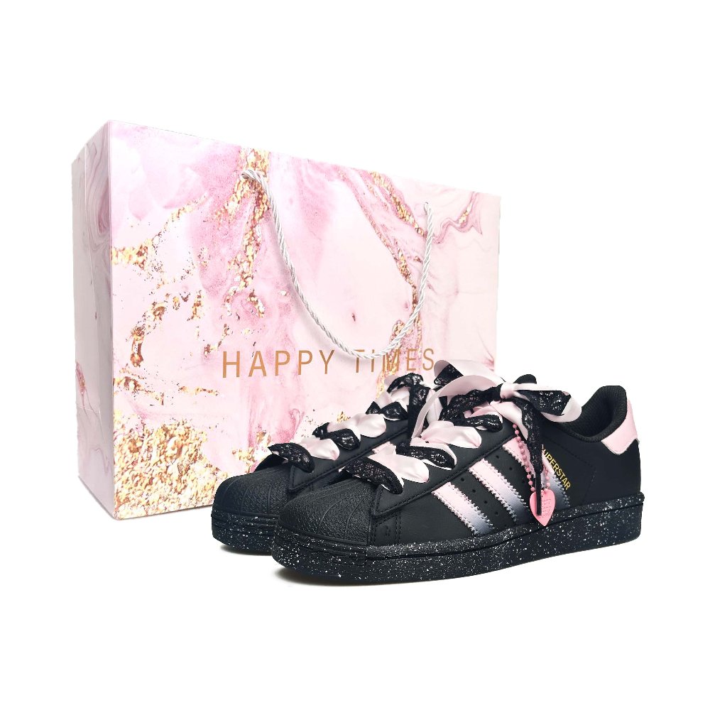 Adidas Originals Superstar Skateboard Shoes Unisex Low Top Black Pink