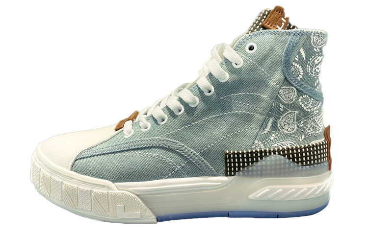 LiNing Slip Resistant Cushioning Abrasion Resistant Balance High Top Skateboard Shoes Women's Denim Blue