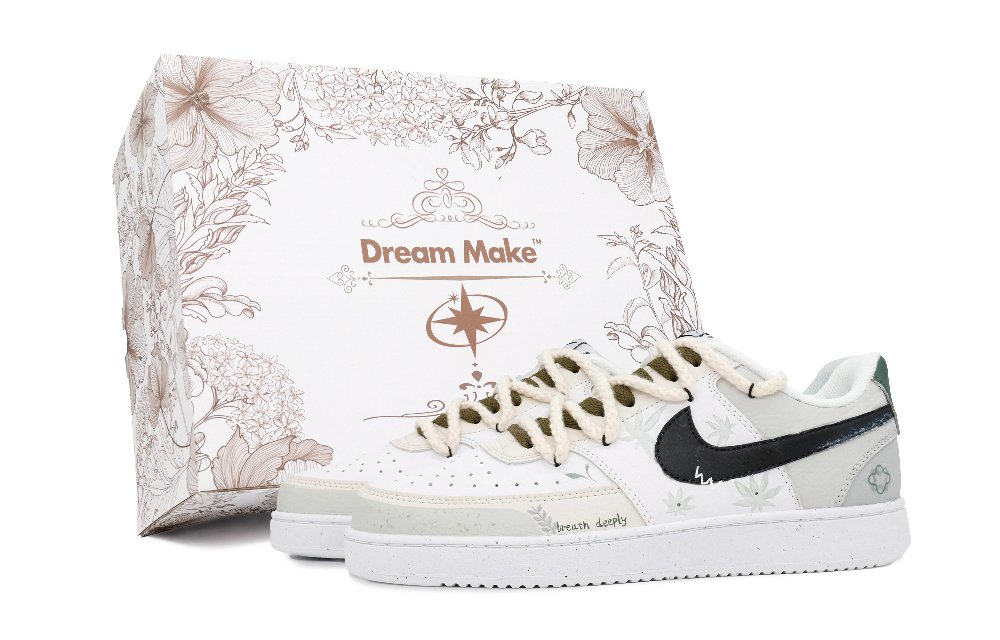 Nike Court Vision 1 Maple Leaf Fluttering Lightly Anti Slip Wear Resistant Low Top Skateboard Shoes Men's Ecru