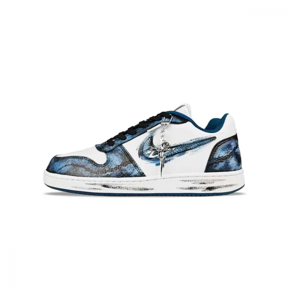 Nike EBERNON Abrasion Resistant Low top Skateboard Shoes Men's White Blue