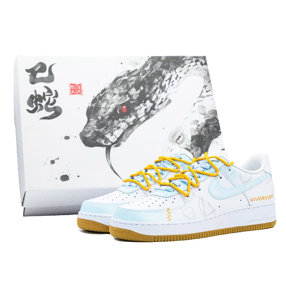 Nike Air Force 1 Orange Wave New Trend Box Included Anti-Slip Wear-Resistant Low-Top Skateboard Shoes Men's White Blue