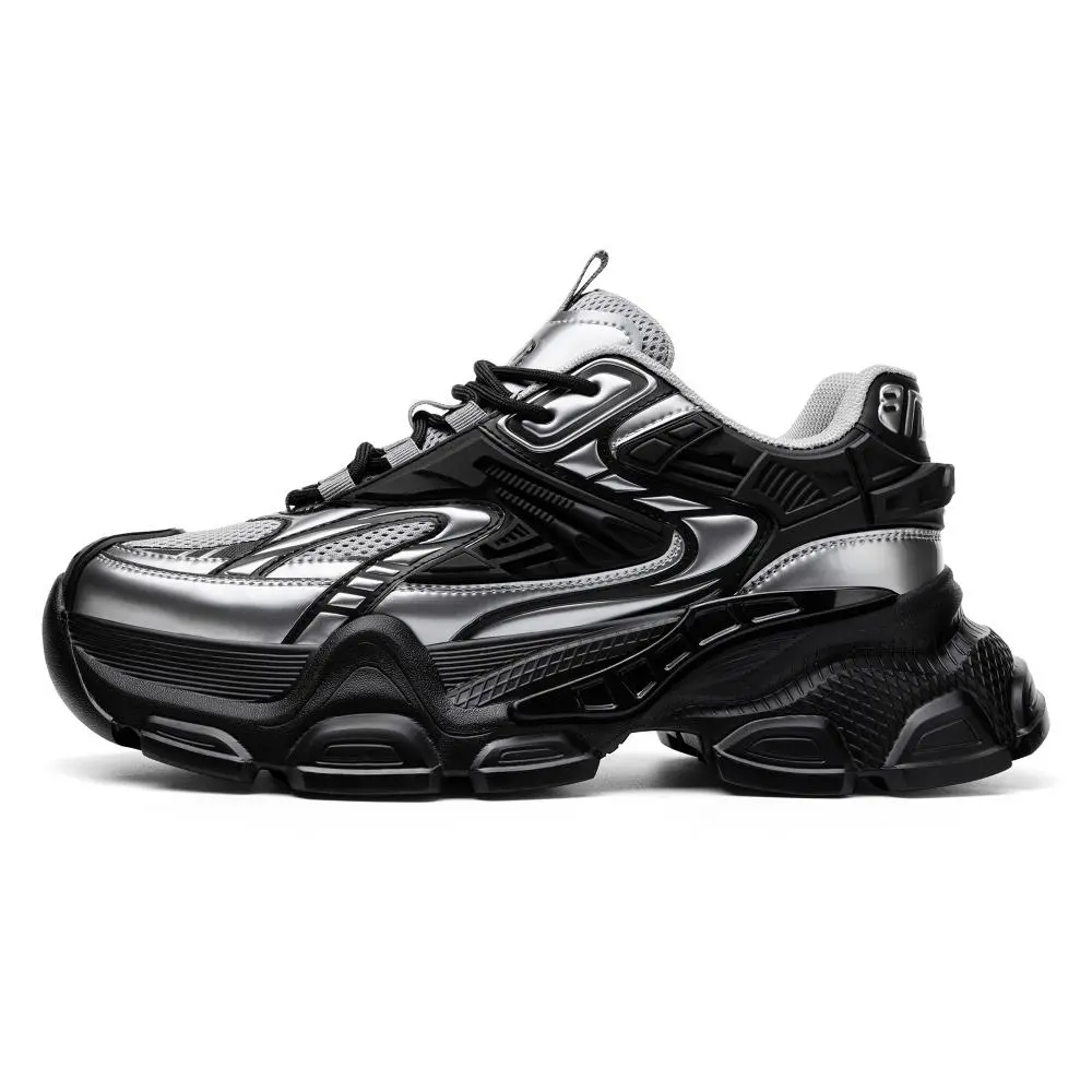 JEEP SPIRIT Black Myth Breathable, Moisture Wicking, Lightweight Low top Chunky Sneakers Men's Black Silver