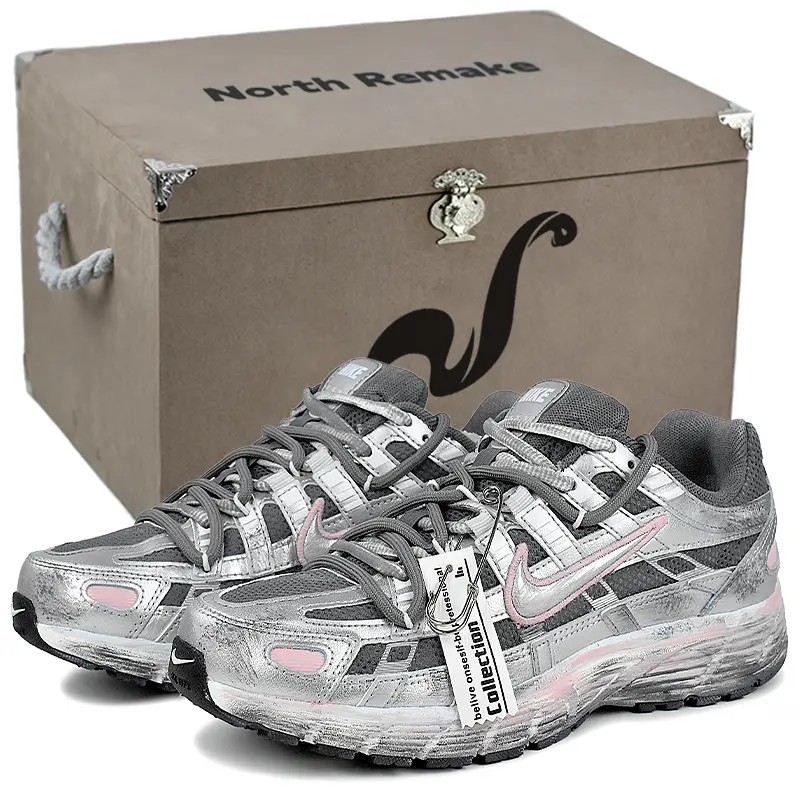Nike P 6000 Wear resistant And Lightweight Low top Running Shoes Women's Gray Pink