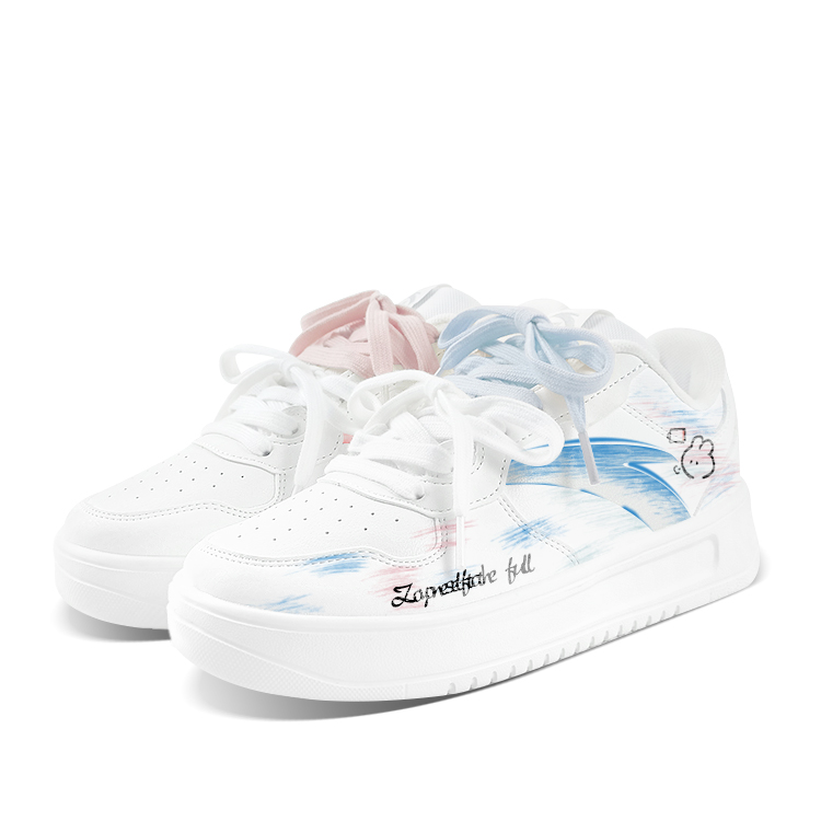 Anta Relaxed Anti Slip Wear Resistant Low Top Skateboard Shoes Unisex Blue Pink Mismatched