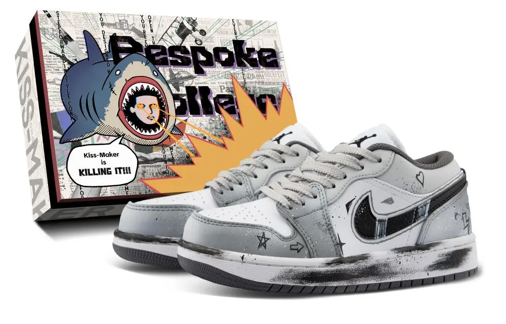 Jordan Air Jordan 1 Cushioning Low top Vintage Basketball Shoes Unisex Gray