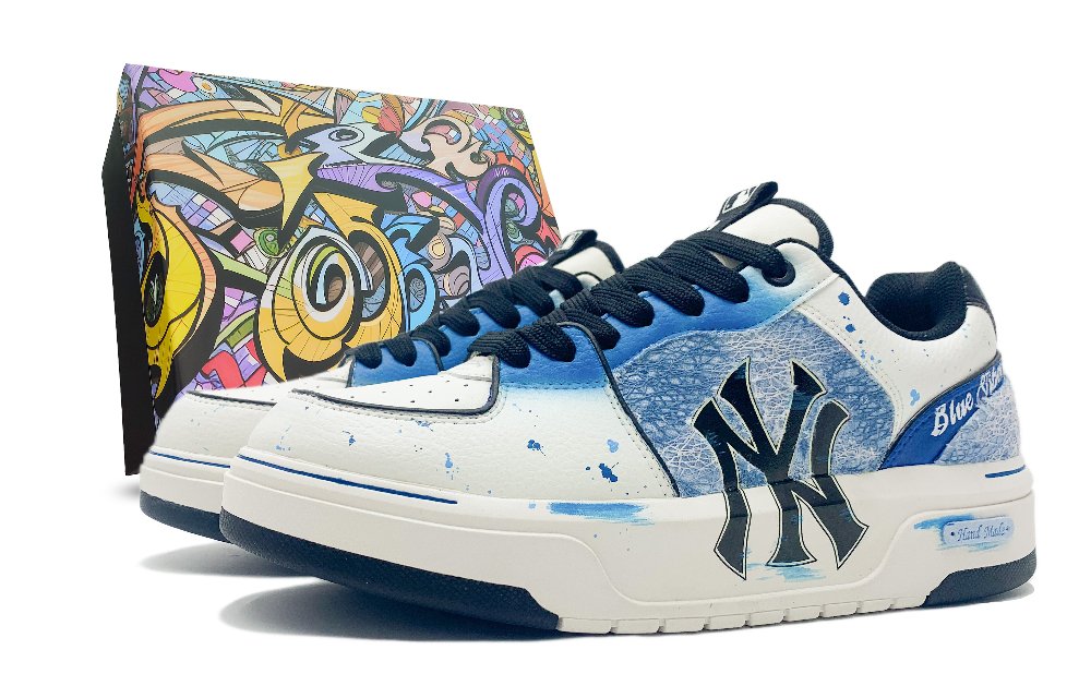 MLB Chunky Liner Wear-Resistant Height Increasing Low-Top Skateboard Shoes Unisex Blue White