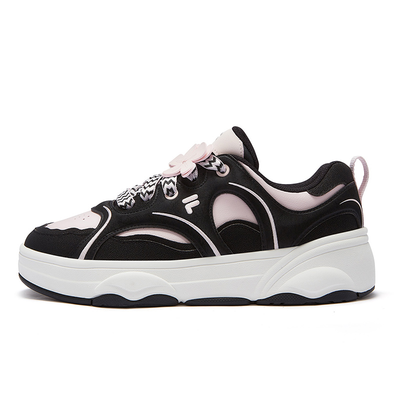 FILA FUSION WINDROUND DX Dancing Longboard Shoes Slip-Resistant Cushioning Low-Top Skateboard Shoes Women's Black White