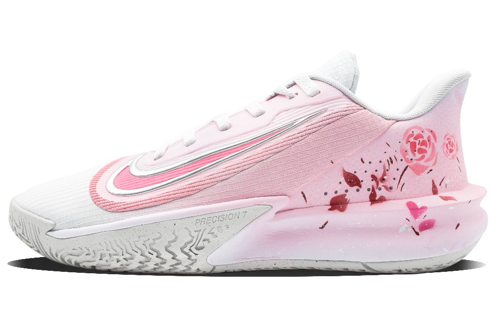 Nike Precision 7 Rose Lover Cushioning Anti-Slip And Wear-Resistant Rebound Low-Top Basketball Shoes Unisex Pink White