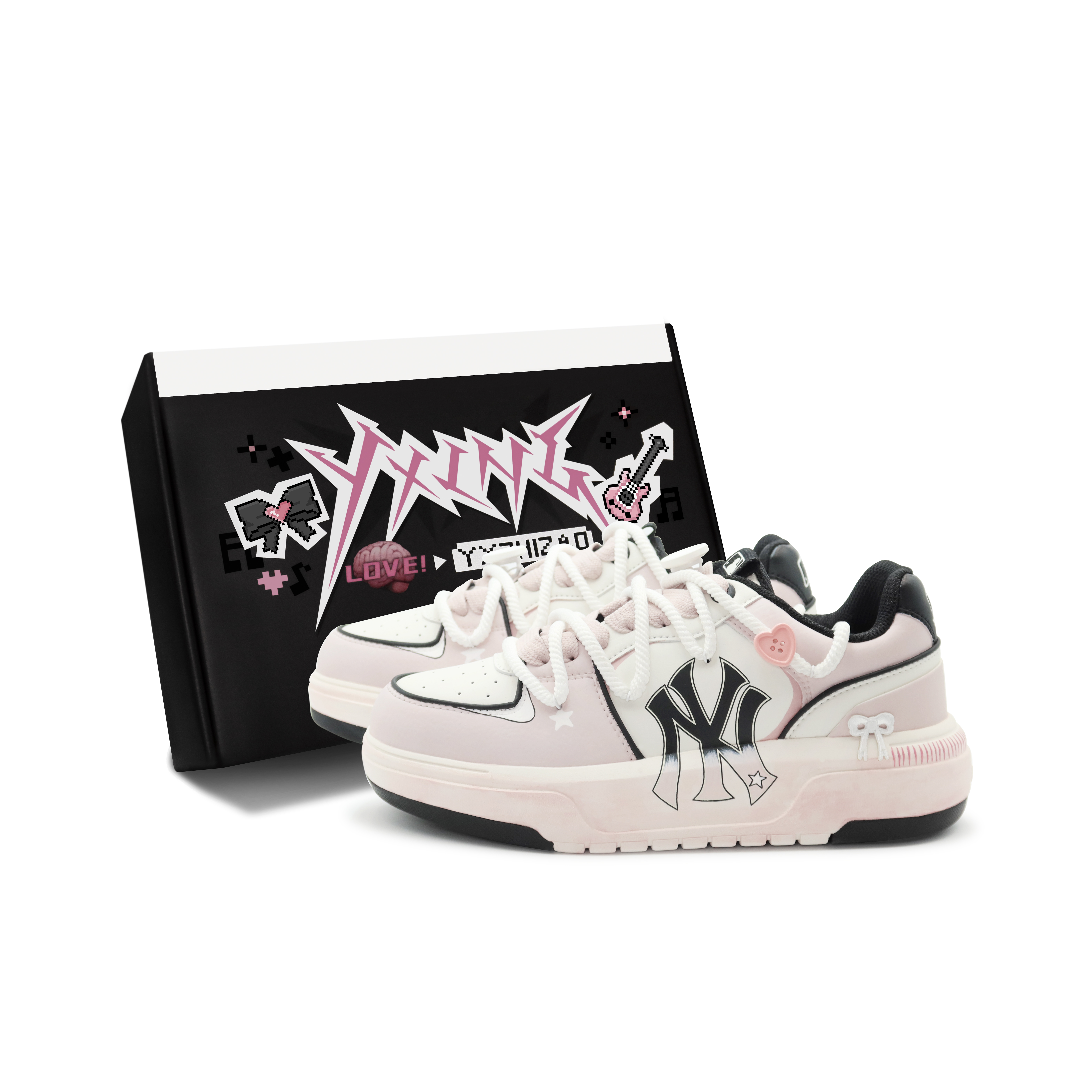 MLB Chunky Liner Abrasion Resistant Low Top Skateboard Shoes Unisex Pink White