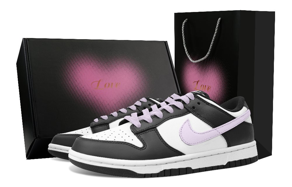 Nike Dunk No Small Worries Heart Box Slip Resistant Low Top Skateboard Shoes Unisex Black White Purple