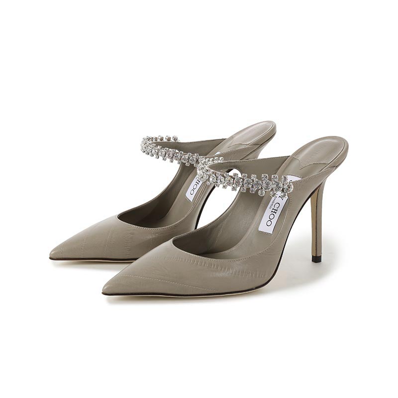 Jimmy Choo Closed Toe Slippers 10cm Women's Taupe Gray