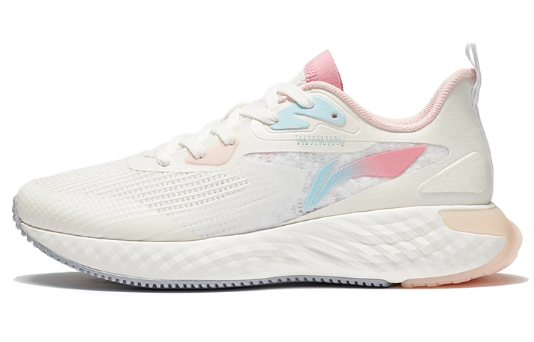 LiNing Cushioning Anti-Slip And Wear-Resistant Low-Top Running Shoes Women's White Pink Blue