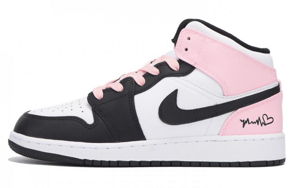 Jordan Air Jordan 1 Slip-Resistant Coverage Mid-Top Vintage Basketball Shoes GS Black Pink