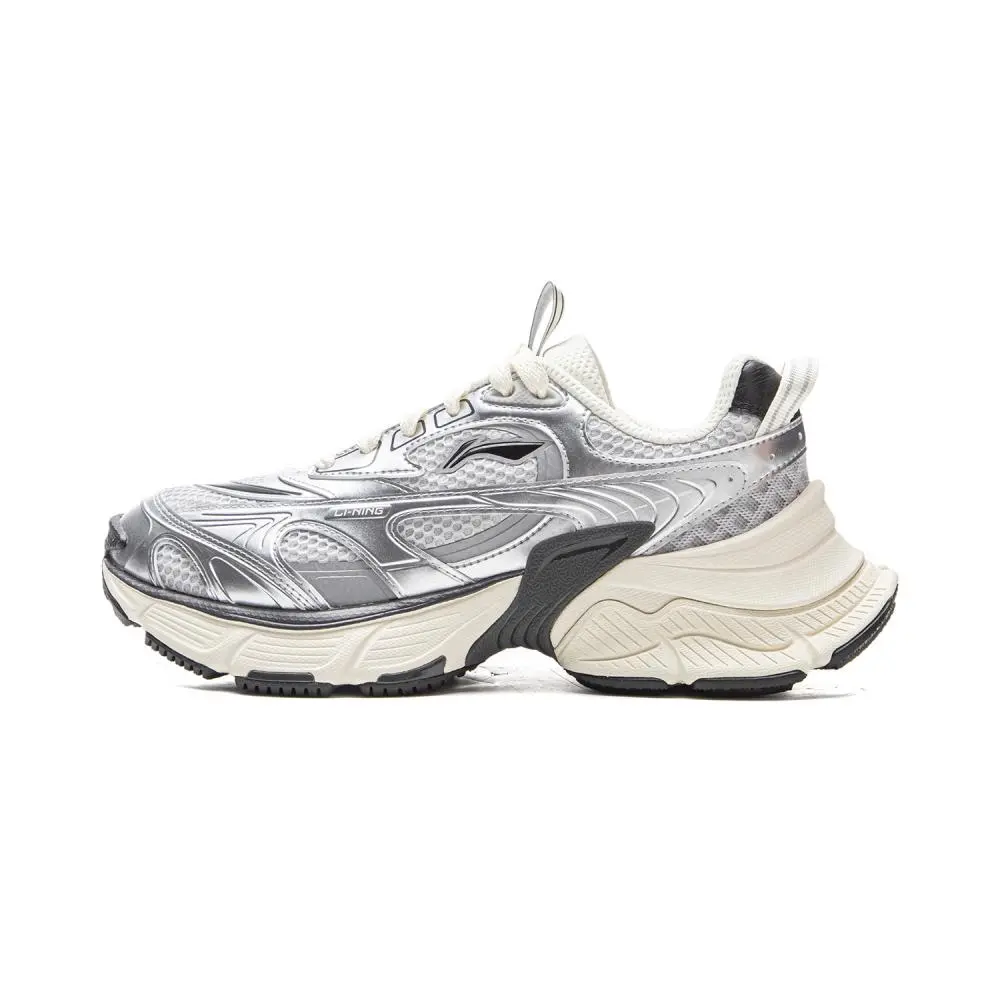 LiNing Star Cushioning Abrasion Resistant Breathable Low Top Chunky Sneakers Women's Gray Silver