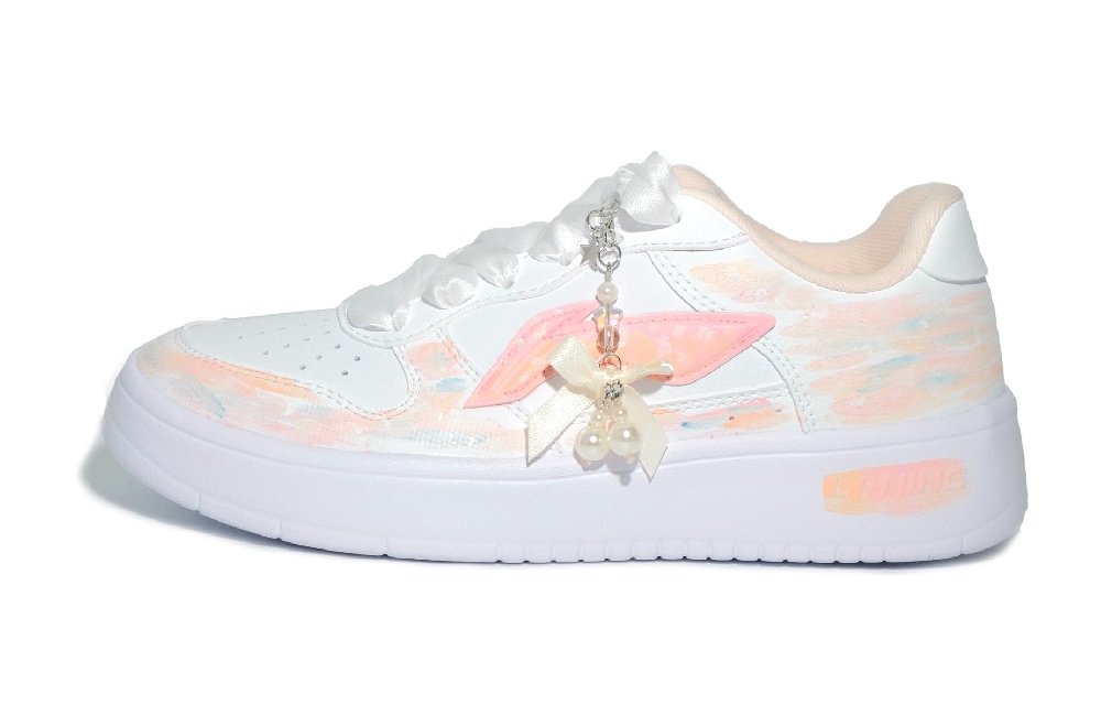 LiNing Pontoon Boats Anti Slip Wear Resistant Low Top Skateboard Shoes Women's Pink Orange