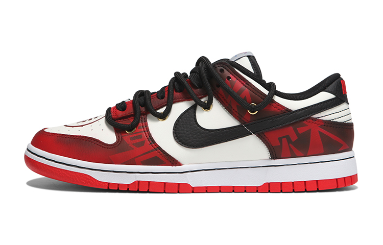 Nike Dunk Skateboard Shoes Women's Low-Top Red Black/White