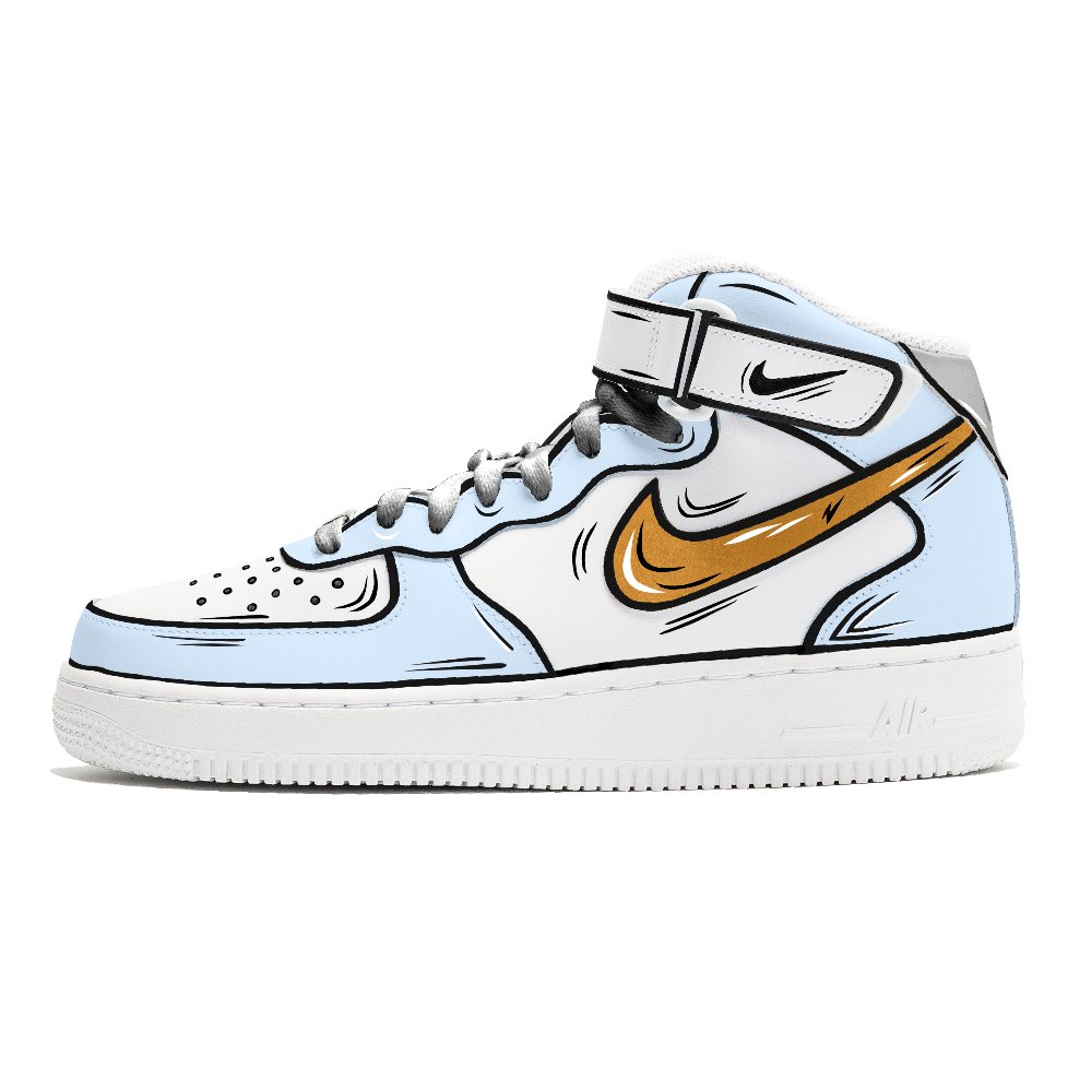 Nike Air Force 1 Coverage Anti-Slip And Wear-Resistant Mid-Top Skateboard Shoes Men's White Blue