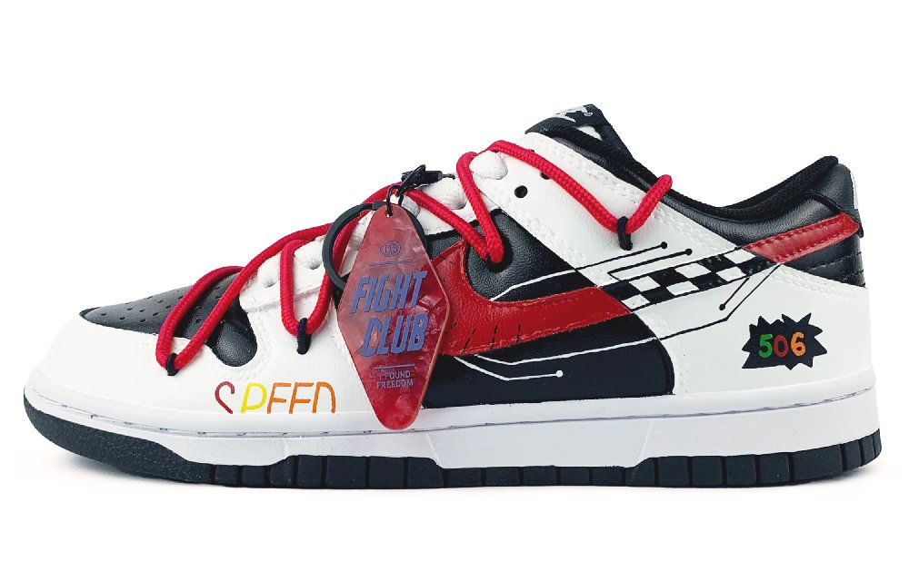Nike Dunk Low-Top Skateboard Shoes Women's Black White Red