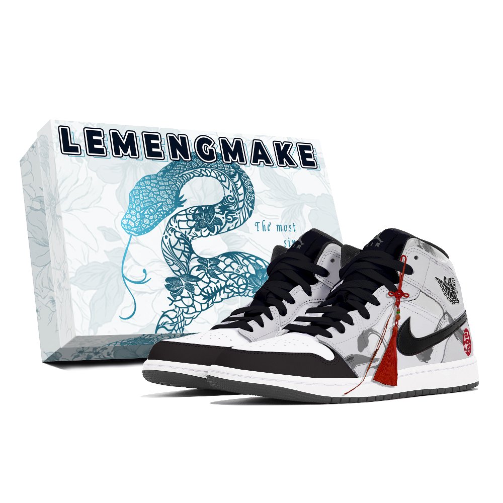 Jordan Air Jordan 1 Joy Lemon Abrasion-Resistant Mid-Top Vintage Basketball Shoes Unisex Black White