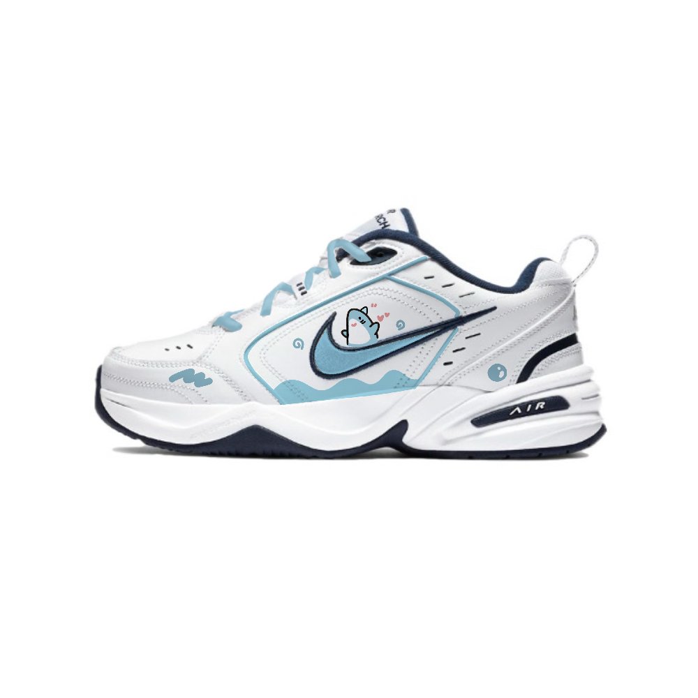 Nike Air Monarch 4 Anti-Slip And Wear-Resistant Height Increasing Low-Top Chunky Sneakers Unisex Blue White