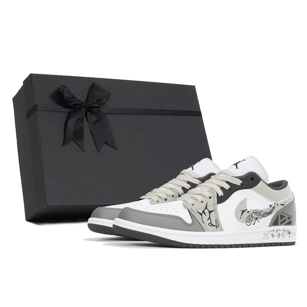 Jordan Air Jordan 1 Abrasion Resistant Low Top Vintage Basketball Shoes Unisex Gray