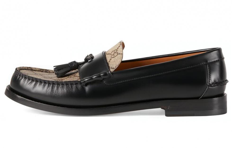 GUCCI Tassel Gg Canvas Loafers Black Ebony