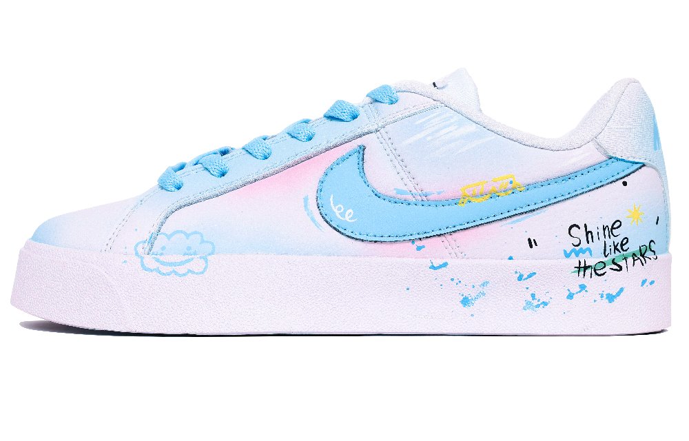 Custom Soccer Shoes Nike Court Royale Wear-Resistant Slip-Resistant Low-Top Skateboard Shoes Unisex Blue Pink