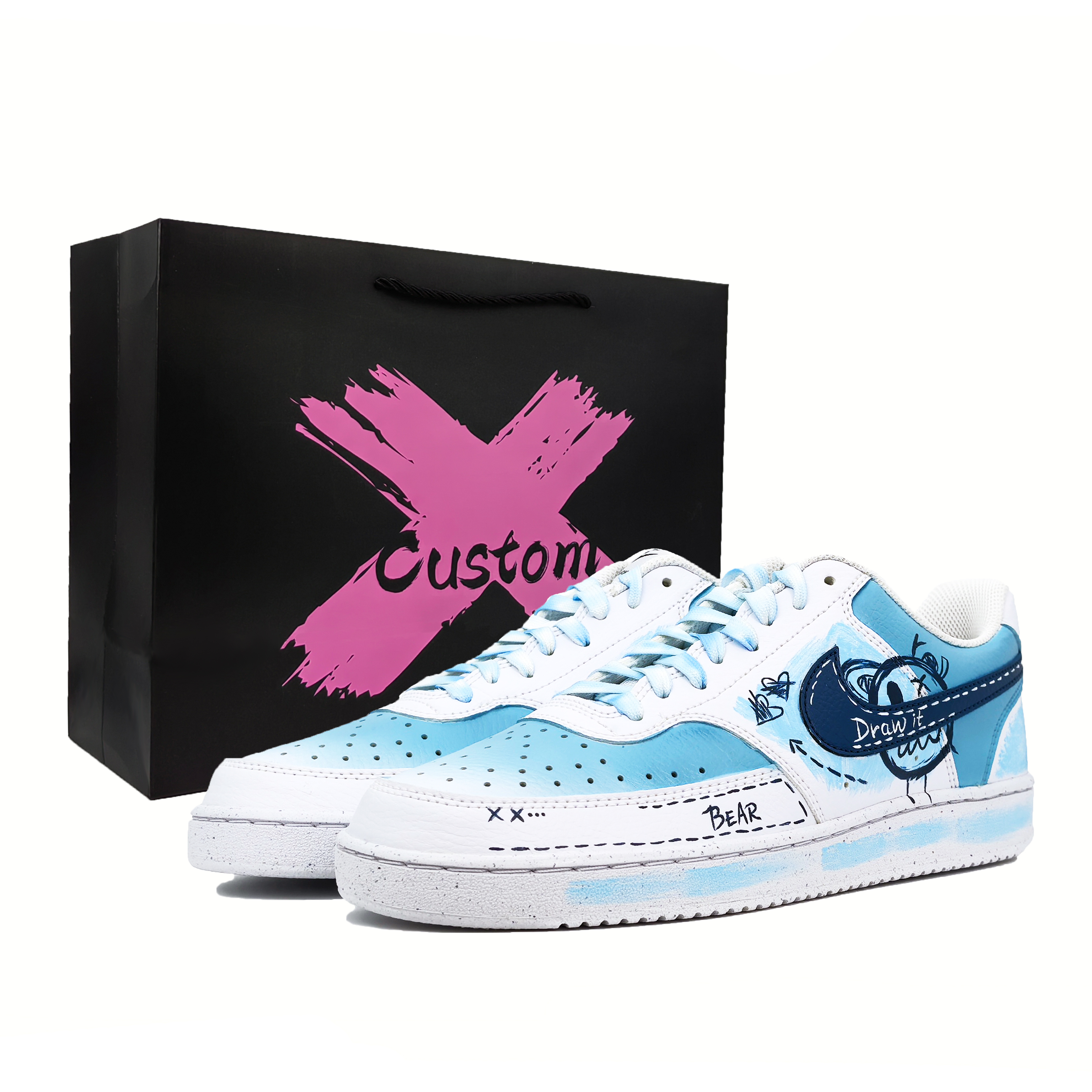 Nike Court Vision 1 Abrasion Resistant Low Top Skateboard Shoes Men's White Blue