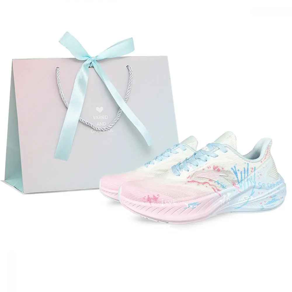 Anta Lingwind Breathable Lightweight Height Increasing Low Top Casual Running Shoes Women's Blue Pink