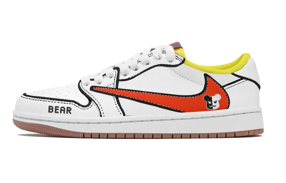 Travis Scott x Jordan Air Jordan 1 White Travis Scott X AJ1 LOW top Vintage Basketball Shoes Unisex White Red