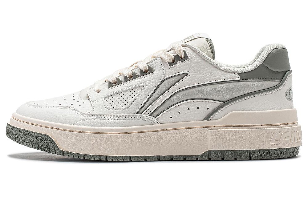 LiNing Rookie Cushioning Lightweight Low top Vintage Basketball Shoes Unisex White Gray