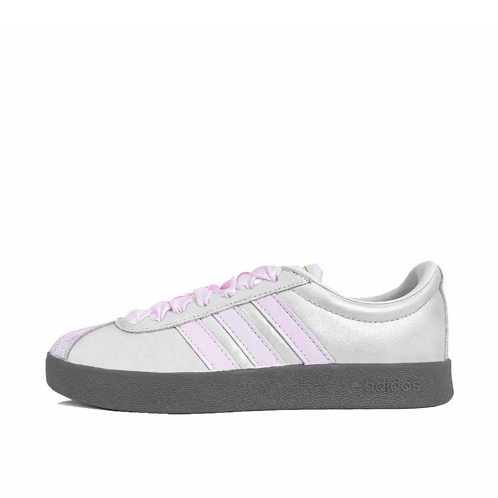 Adidas Neo VL Court 2.0 Galaxy Pink Spiral Lightweight Low Top Skateboard Shoes Unisex Silver Pink