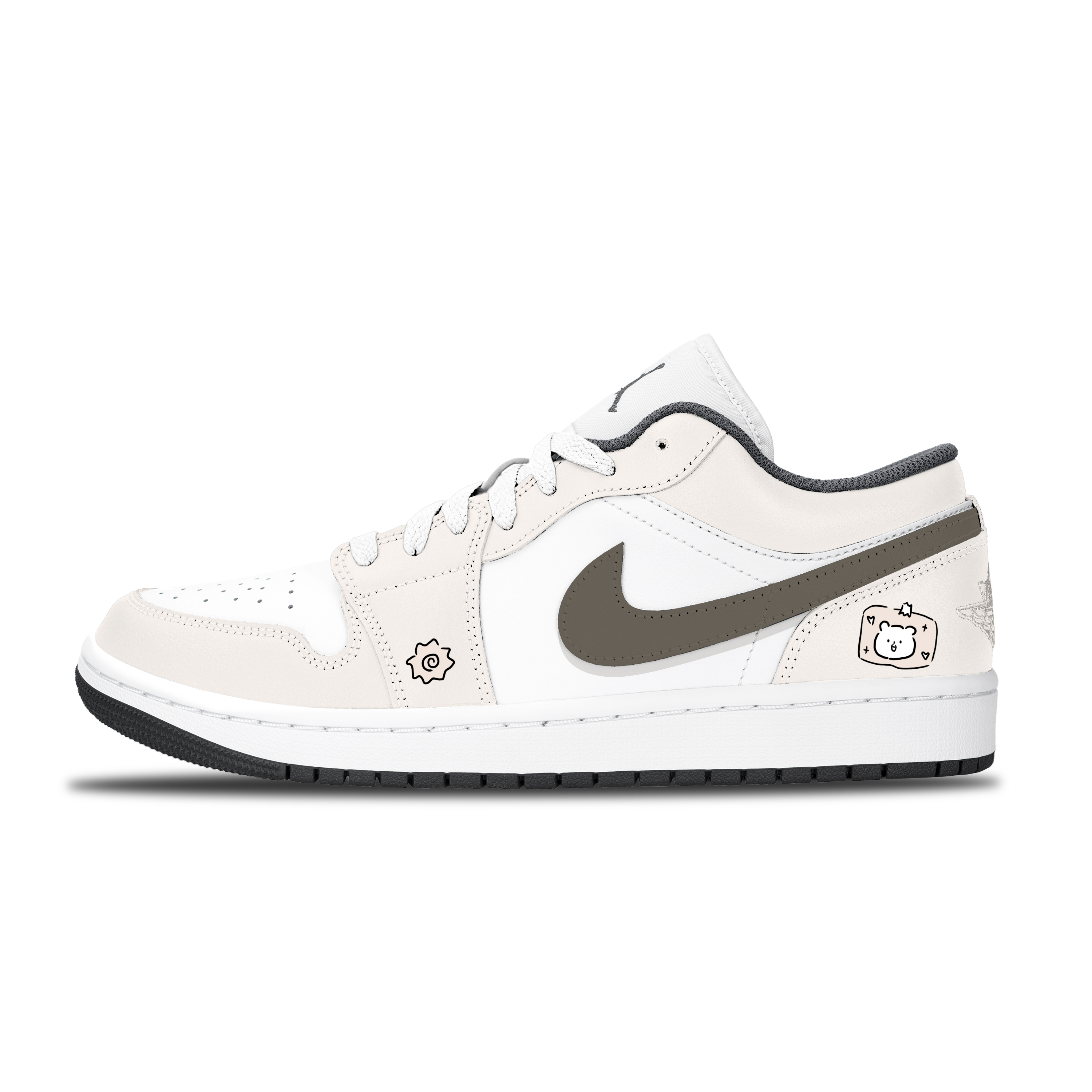 Jordan Air Jordan 1 Cute Bear Light Brown Abrasion Resistant Low top Vintage Basketball Shoes Unisex Beige
