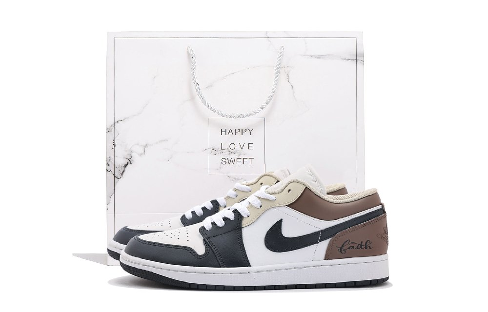 Jordan Air Jordan 1 Abrasion Resistant Low Top Vintage Basketball Shoes Unisex Light Brown