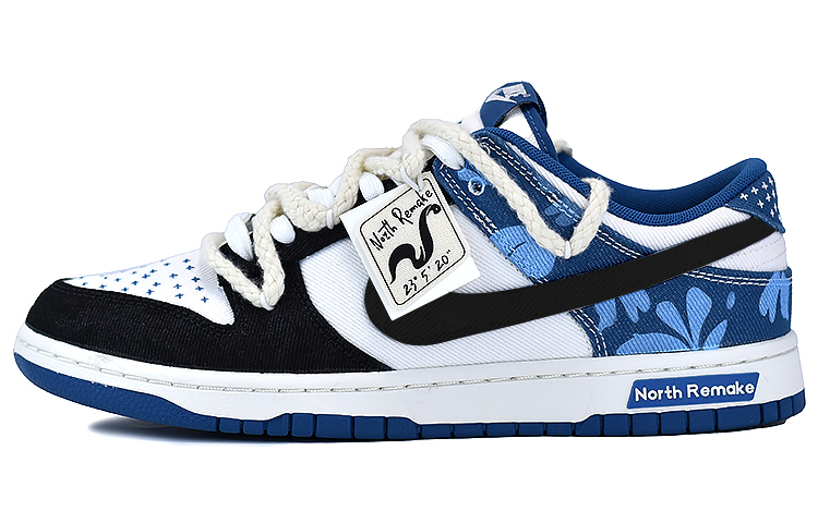 Nike Dunk Low Slip-Resistant Cushioning Wear-Resistant Low-Top Skateboard Shoes Men's Black White Blue