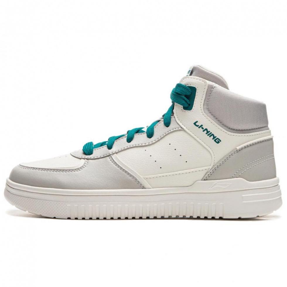 LiNing Qingyun Anti-Slip And Wear-Resistant Breathable High-Top Skateboard Shoes Men's White Gray