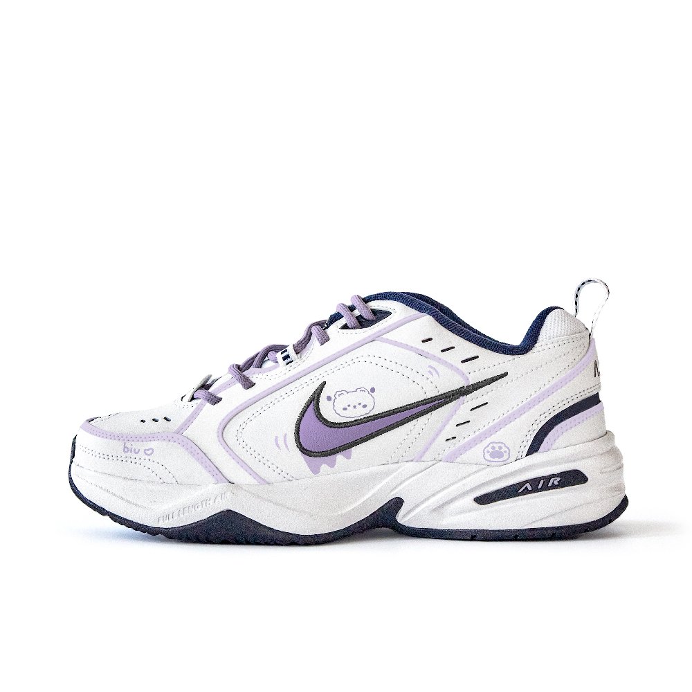 Nike Air Monarch 4 Anti-Slip Wear-Resistant Low-Top Chunky Sneakers Unisex White Purple