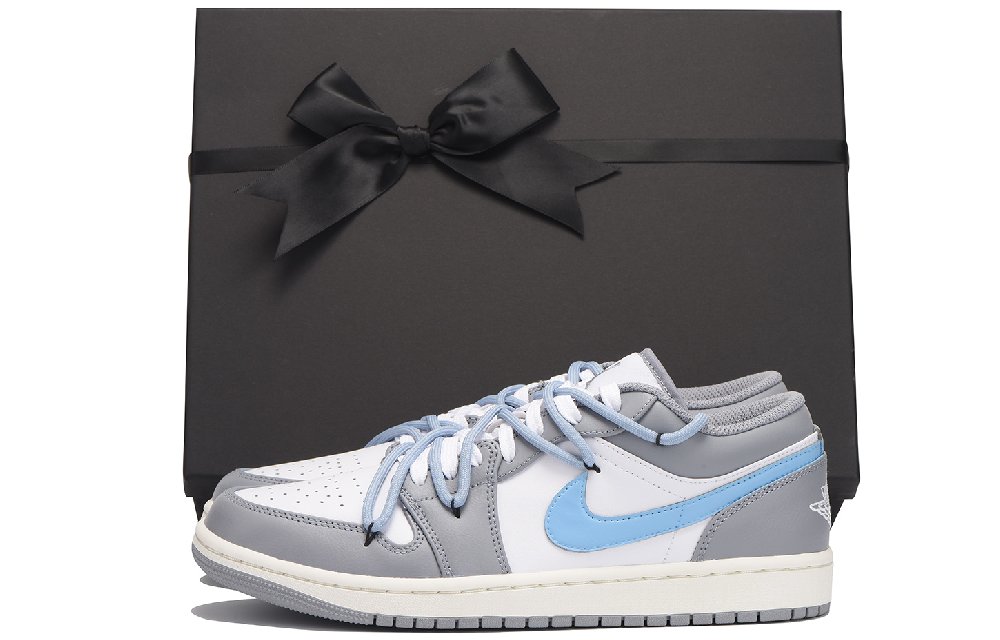 Jordan Air Jordan 1 Slip-Resistant Coverage Low-Top Vintage Basketball Shoes Men's Gray Blue