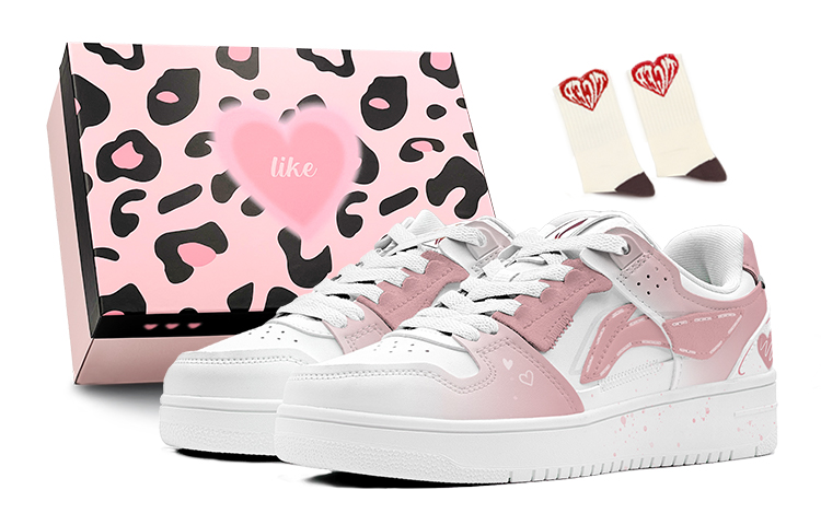 LiNing Tianji White Lovers Strawberry Romance Anti-Slip Wear-Resistant Low-Top Skateboard Shoes Women's White Pink