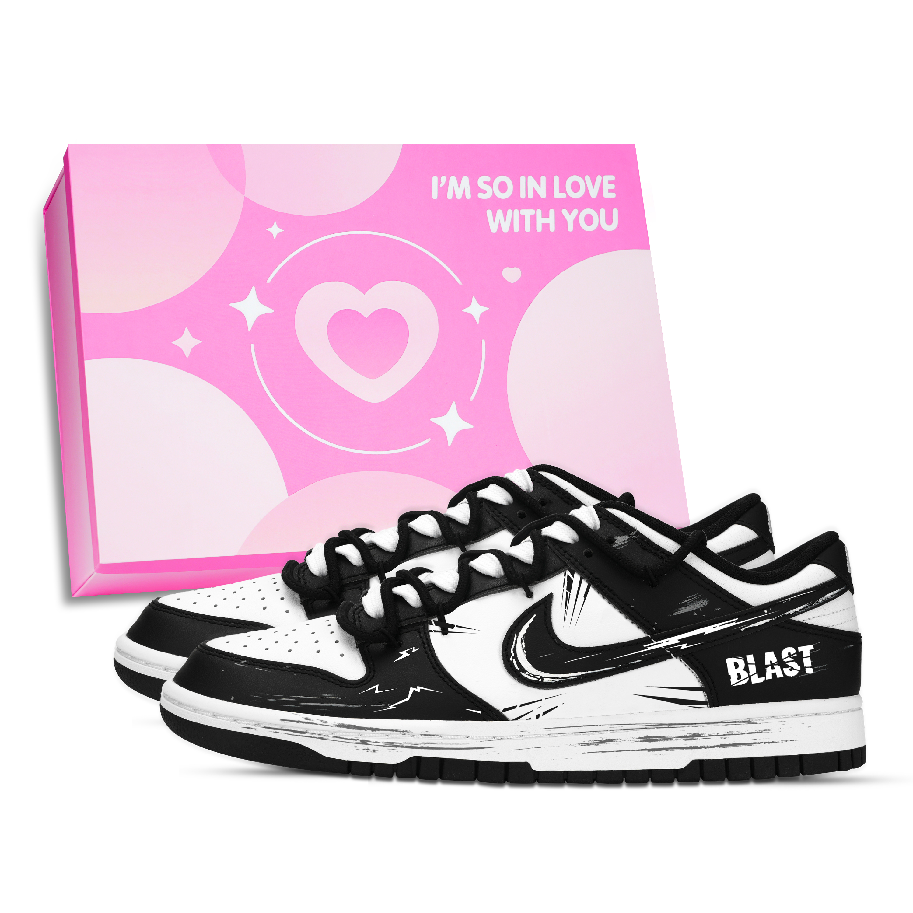 Nike Dunk Destruction Storm Abrasion Resistant Low top Skateboard Shoes Unisex Black White