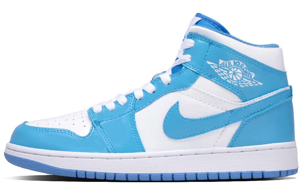 Jordan Air Jordan 1 Light Blue Abrasion Resistant Mid top Vintage Basketball Shoes Unisex Blue White