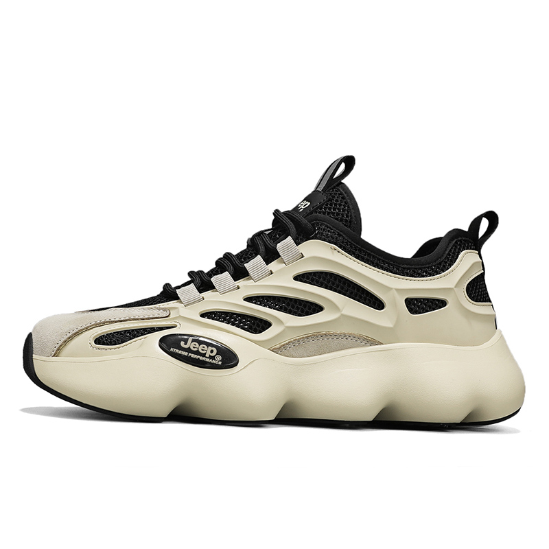Jeep Coverage Height Increasing Abrasion Resistant Breathable Slip Resistant Low Top Chunky Sneakers Men's Apricot