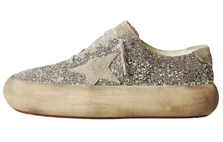 Golden Goose Space Star Stylish Skateboarding Shoes Women's Silver Distressed